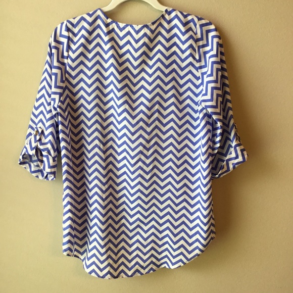 Everly Blue & White Chevron Blouse - Picture 3 of 7